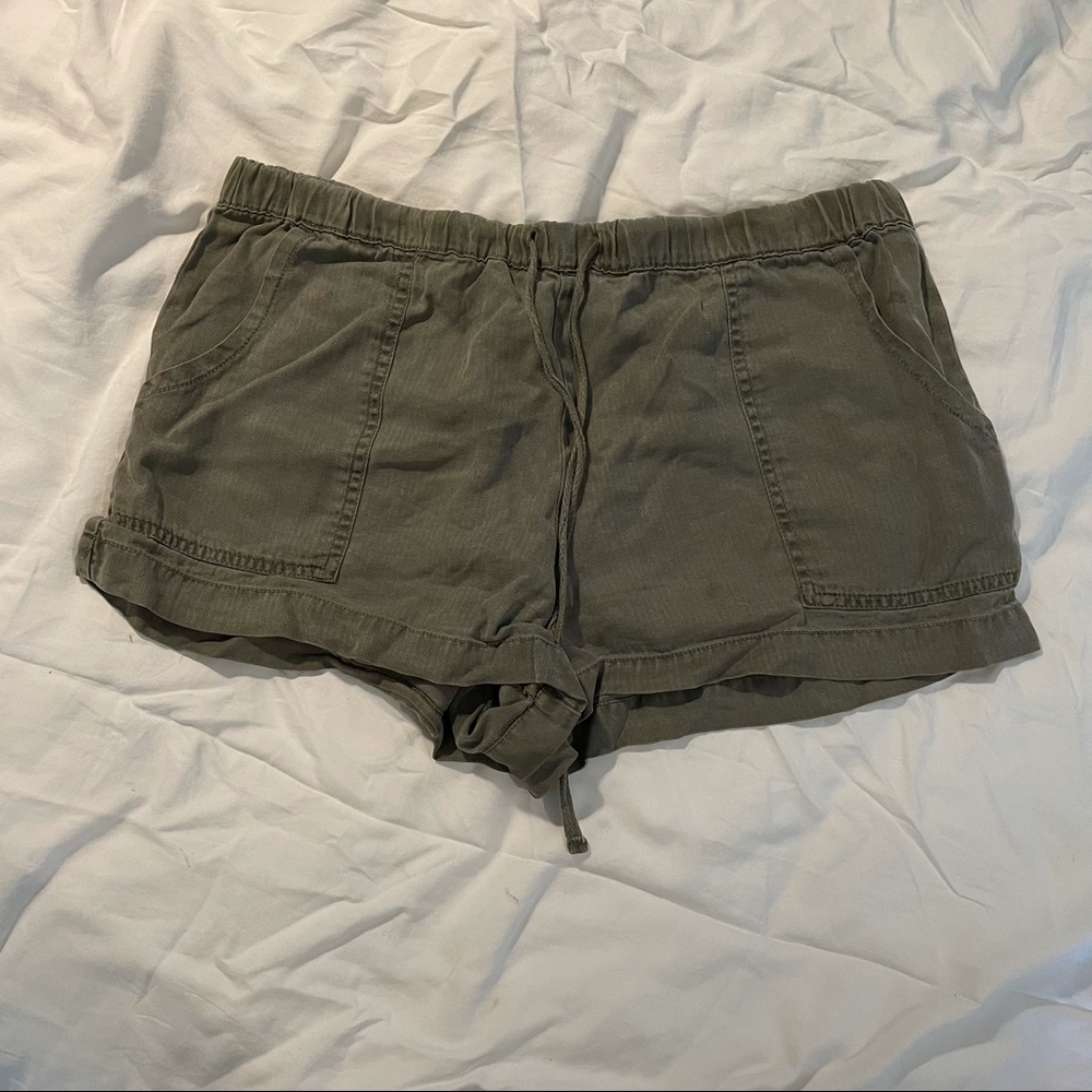 Green tie front shorts